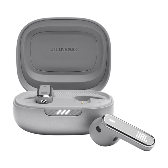 JBL Live Flex - Silver - True wireless Noise Cancelling earbuds - Hero